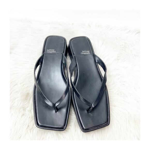 Jeffrey Campbell Y2K 11 Black Womens Leather Square Toe Thong Flip Flop Sandals - Picture 7 of 12